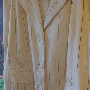 NWT Pinstriped Linen-look Khaki Blazer